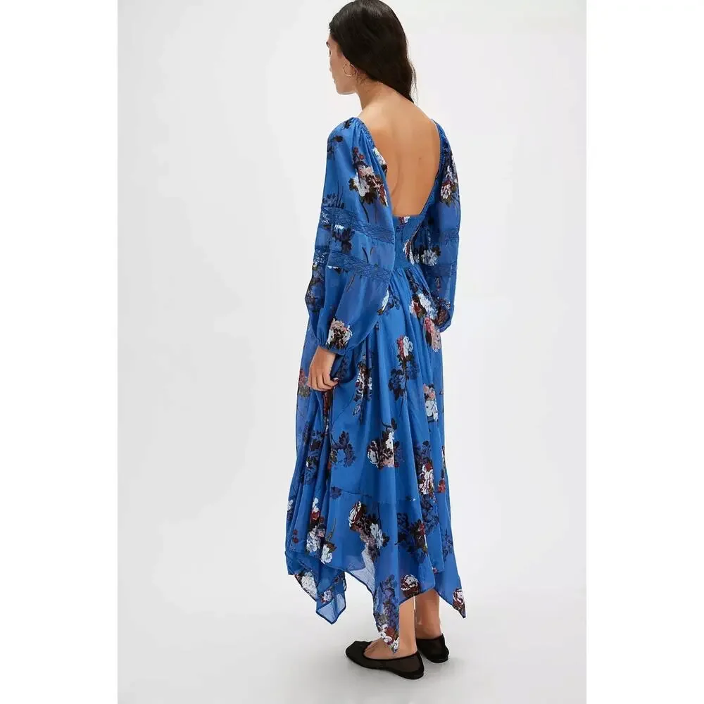 Free People Bohemian Witchy Fairy Morning Glory Maxi Dress Bluebell Size XL